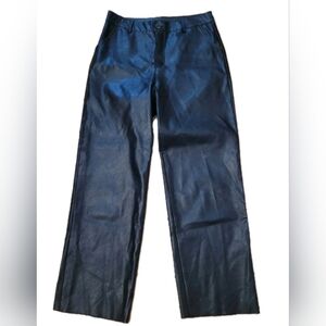 Shinestar Faux Black Leather Wide Leg Pants Raw Hem Women's Sz L Trendy Classic